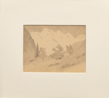 Sunset - Reflected Light (Cabin with Mountain Peaks), Drawing, circa 1910