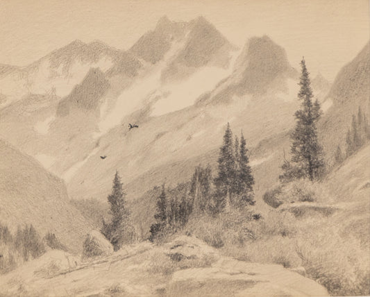 Charles Partridge Adams (1858-1942) artwork for sale. Untitled (Mountain Landscape with Birds), Drawing, circa 1910, Denver, Colorado, Art Gallery)