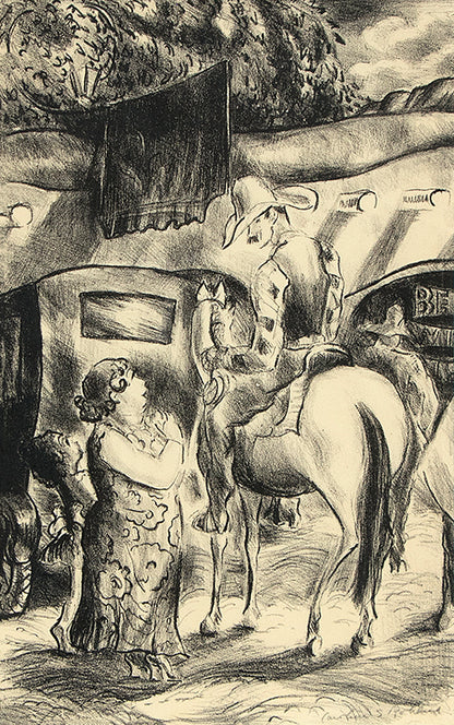Caroline Rohland (1885-1964) artwork for sale. Untitled (Cowboy on Horseback with Tourists), Print, circa 1935, Denver, Colorado, Art Gallery)