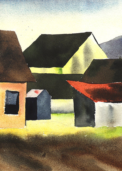 Untitled (Farm and Mountains), Painting, circa 1935
