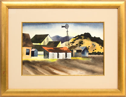 Untitled (Farm and Mountains), Painting, circa 1935