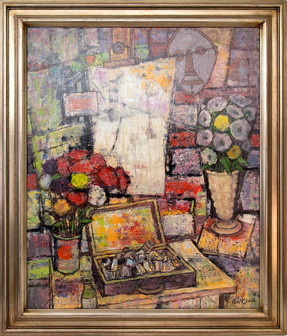 Untitled (Artist's Studio with Paint, Flowers and Abstract Paintings), Painting