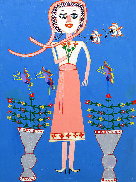 Martin Saldana (1874-1965) artwork for sale. Pinky (Girl and Hummingbirds, San Luis Potosi, Mexico), Painting, 1953-1965, Denver, Colorado, Art Gallery)