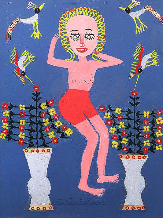 Martin Saldana (1874-1965) artwork for sale. Small Nude (Semi-Nude Woman with Flowers and Birds), Painting, 1953-1965, Denver, Colorado, Art Gallery)