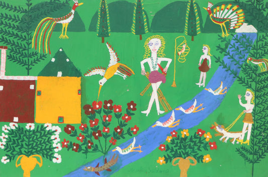 Martin Saldana (1874-1965) artwork for sale. Hummingbird by the River (Composition with Women, Birds, and Flowers), Painting, 1953-1965, Denver, Colorado, Art Gallery)