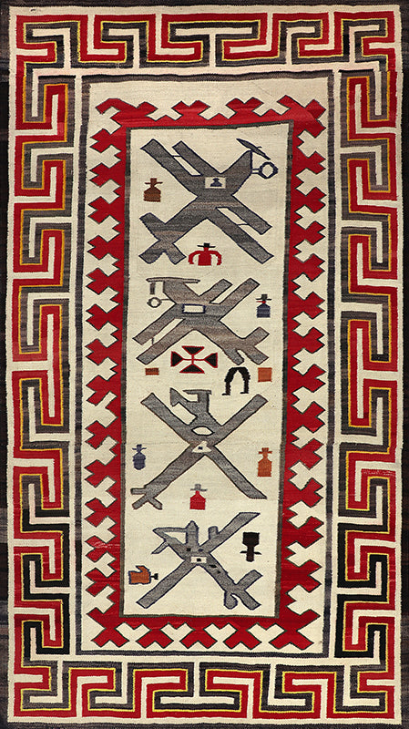 Diné (Navajo) artwork for sale. Pictorial Weaving with Airplanes and Figures, circa 1940, Denver, Colorado, Art Gallery)