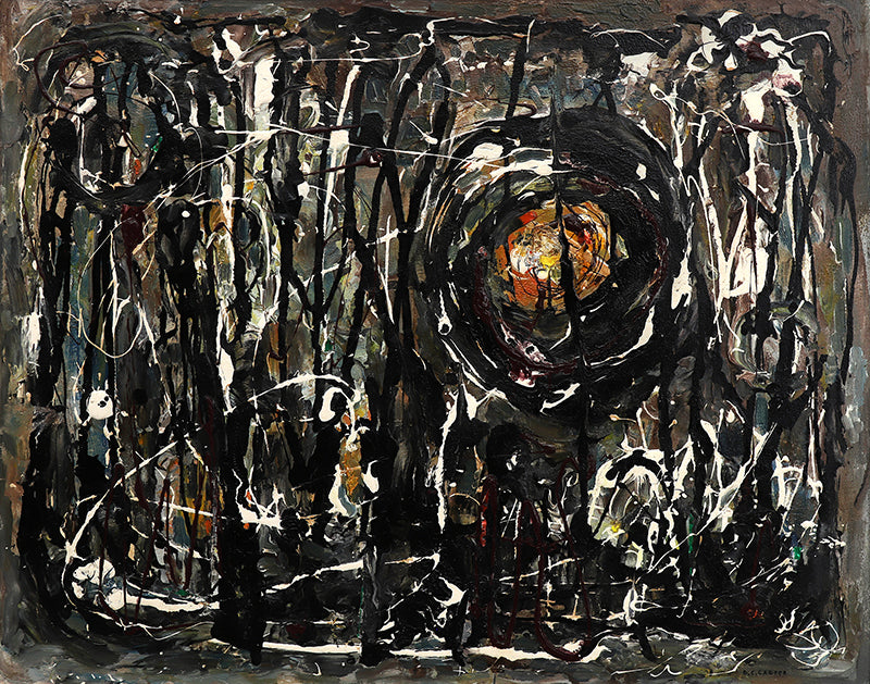 George Carter (1908-1987) artwork for sale. Warlock (Abstract in Black, White, Gray, and Orange), Painting, circa 1950, Denver, Colorado, Art Gallery)