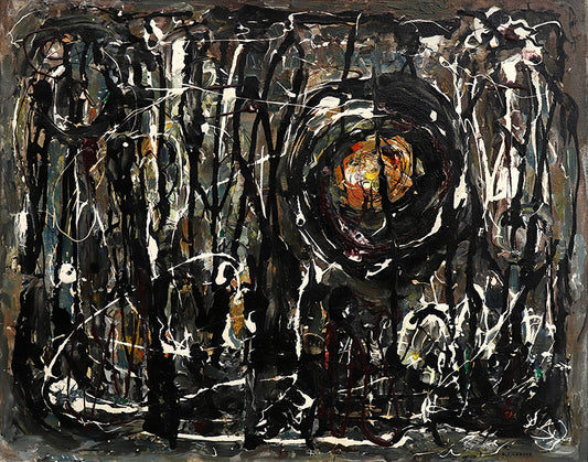George Carter (1908-1987) artwork for sale. Warlock (Abstract in Black, White, Gray, and Orange), Painting, circa 1950, Denver, Colorado, Art Gallery)