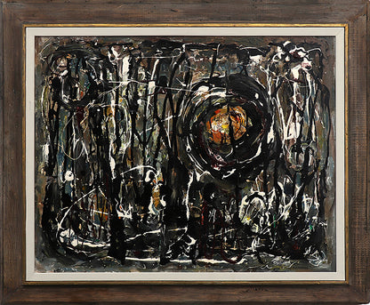 Warlock (Abstract in Black, White, Gray, and Orange), Painting, circa 1950