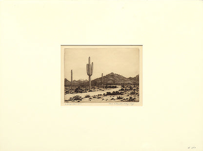 Road to Paradise Valley, Arizona (Landscape with Cacti and Mountains), Print, circa 1925