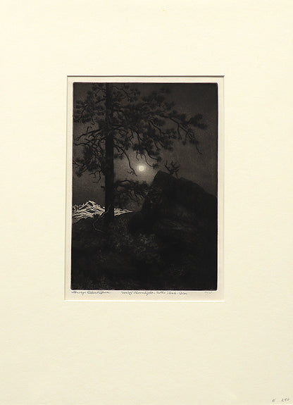 Misty Moonlight, Estes Park, Colorado (Nocturnal Mountain Landscape), Print, circa 1915