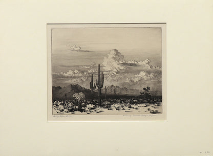 Evening, Paradise Valley, Arizona (Landscape with Cacti and Mountains), Print, circa 1925