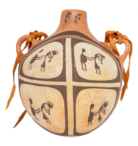Jean Nampeyo (1949-), Hopi artwork for sale. Pottery Canteen, circa 1989, Denver, Colorado, Art Gallery)