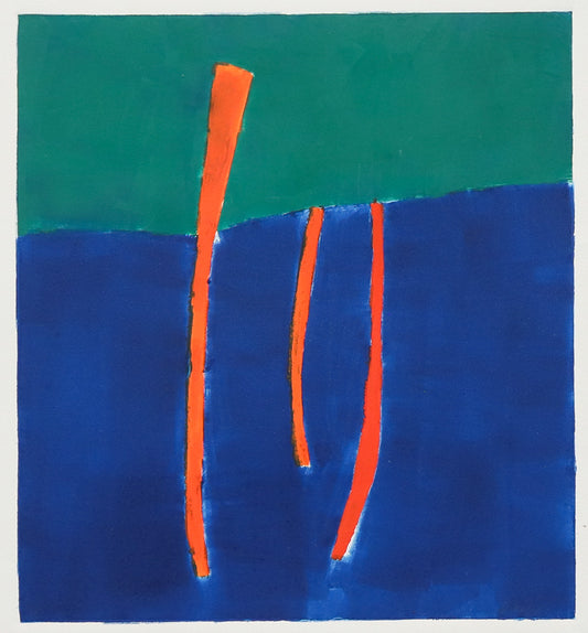Wilma Fiori (1929-2019) artwork for sale. Untitled (Abstract Green and Blue with Orange), Print, circa 1990-2005, Denver, Colorado, Art Gallery)