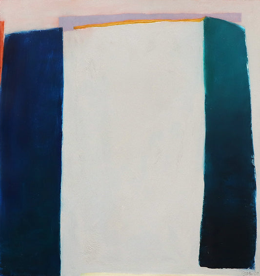 Wilma Fiori (1929-2019) artwork for sale. From Pillar to Post (Abstract with Blue and Cyan Polygons), Painting, 2007, Denver, Colorado, Art Gallery)