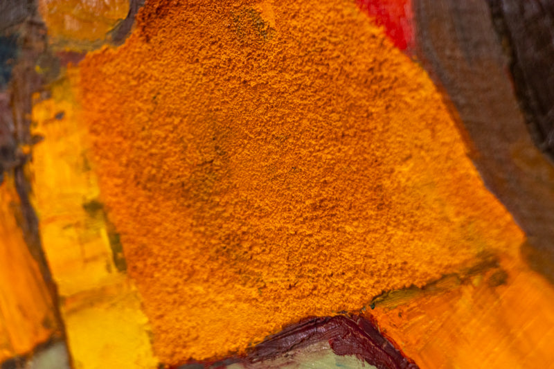 Untitled (Abstract Orange, Red, and Yellow on a Green Field), Painting, circa 1965