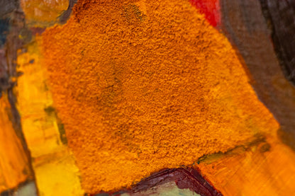 Untitled (Abstract Orange, Red, and Yellow on a Green Field), Painting, circa 1965