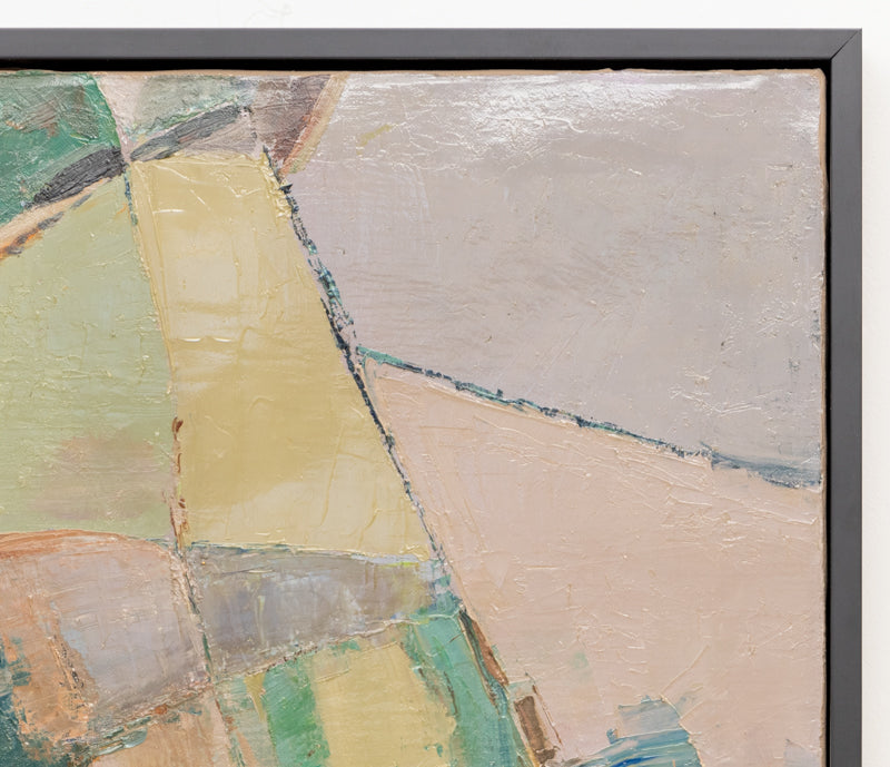Untitled (Abstract Orange, Red, and Yellow on a Green Field), Painting, circa 1965
