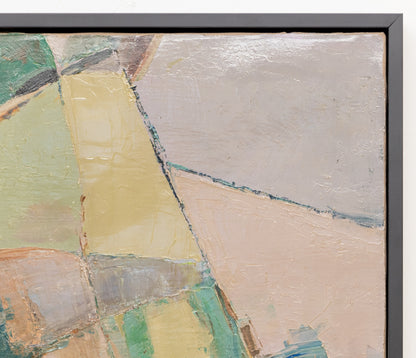 Untitled (Abstract Orange, Red, and Yellow on a Green Field), Painting, circa 1965