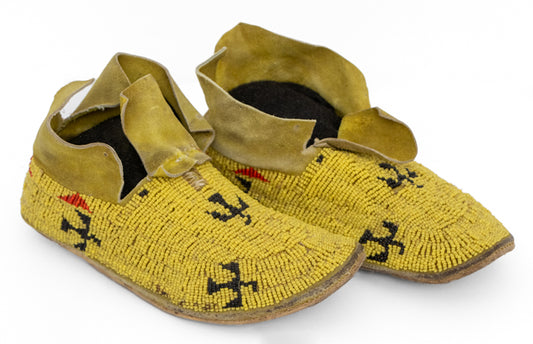 Cheyenne artwork for sale. Plains Child's Moccasins Beaded with Thunderbird Motif, circa 1885, Denver, Colorado, Art Gallery)