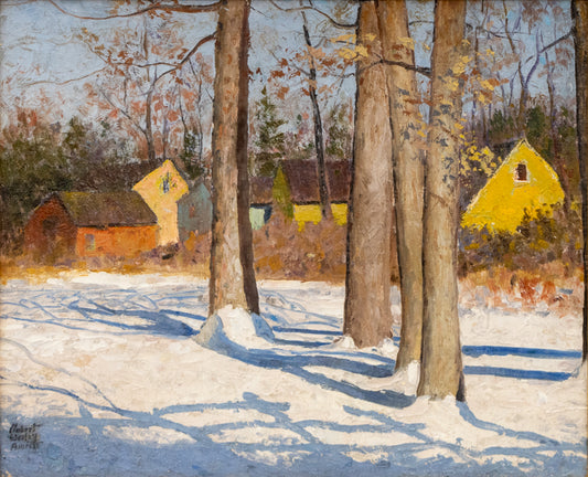 Robert Amick (1879-1969) artwork for sale. Untitled (Snowy Town Grove), Painting, circa 1935, Denver, Colorado, Art Gallery)