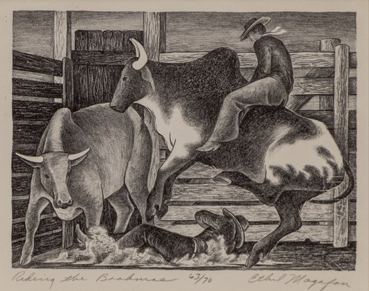 Ethel Magafan (1916-1993) artwork for sale. Riding the Brahmas (Man Riding a Bull), Print, Denver, Colorado, Art Gallery)