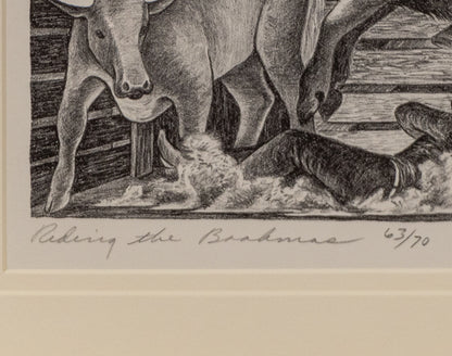 Riding the Brahmas (Man Riding a Bull), Print