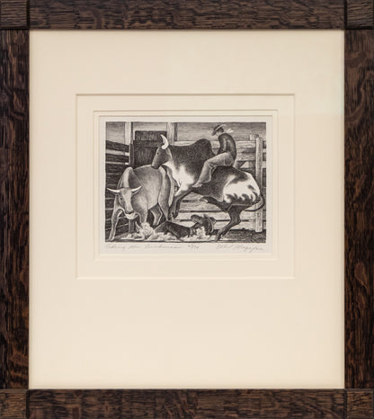 Riding the Brahmas (Man Riding a Bull), Print