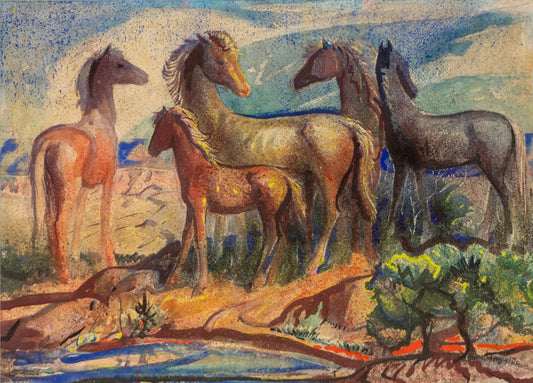 Lloyd Moylan (1893-1963) artwork for sale. Untitled (Horses), Painting, circa 1930, Denver, Colorado, Art Gallery)