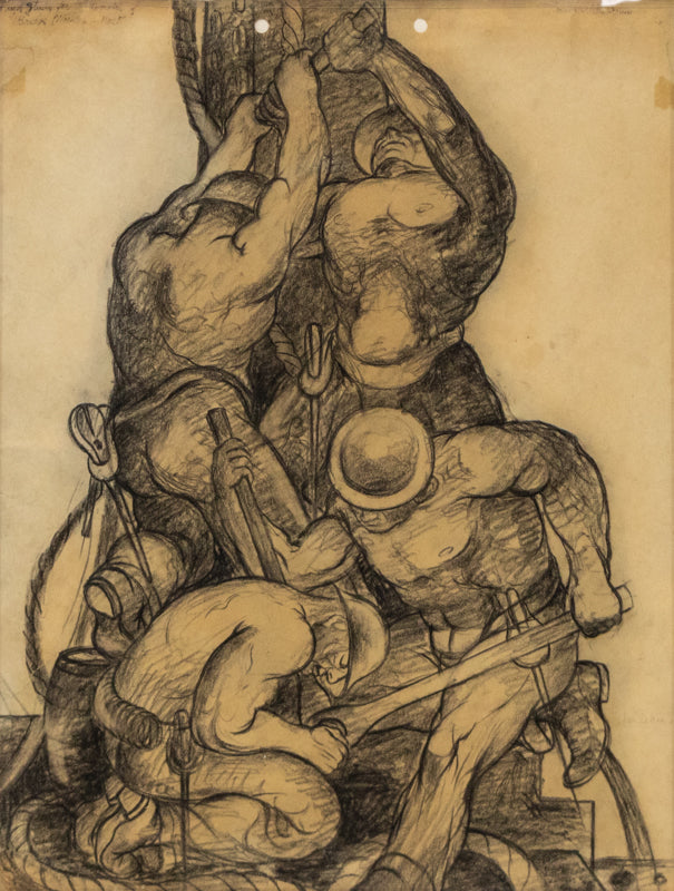 Arthur Murphy (1906-1991) artwork for sale. Final Study for the Lithograph of Bridge Workers No. 5 (Construction Workers Laboring), Drawing, circa 1933-1943, Denver, Colorado, Art Gallery)