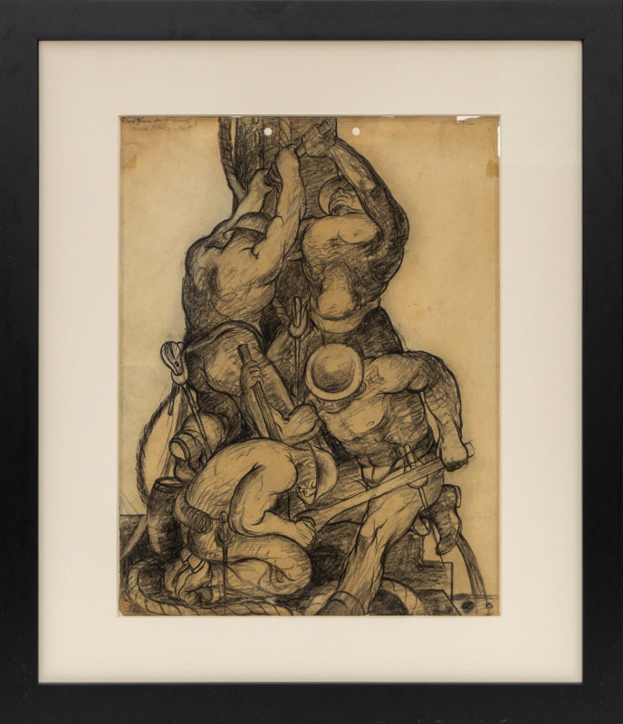 Final Study for the Lithograph of Bridge Workers No. 5 (Construction Workers Laboring), Drawing, circa 1933-1943