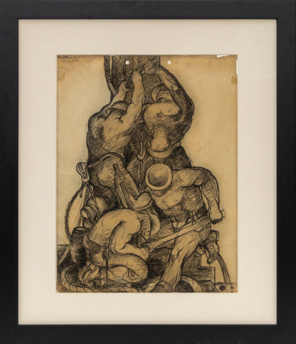 Final Study for the Lithograph of Bridge Workers No. 5 (Construction Workers Laboring), Drawing, circa 1933-1943
