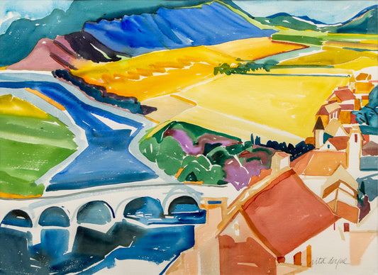 Rita Derjue (1934-2020) artwork for sale. Dordogne River (France), Painting, 1995, Denver, Colorado, Art Gallery)