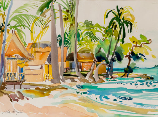 Rita Derjue (1934-2020) artwork for sale. Kai Bae (Beach and Palm Trees in Kai Bae, Thailand), Painting, Denver, Colorado, Art Gallery)