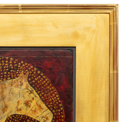 Walking in Grace and Truth (Gold horse standing against a red background), Painting, 2001