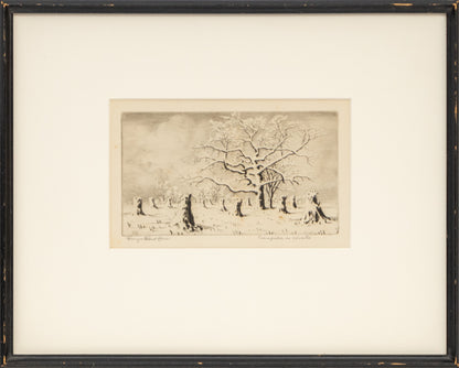 Cornfield in Winter (Snowy Landscape with Cornstalks and Trees), Print
