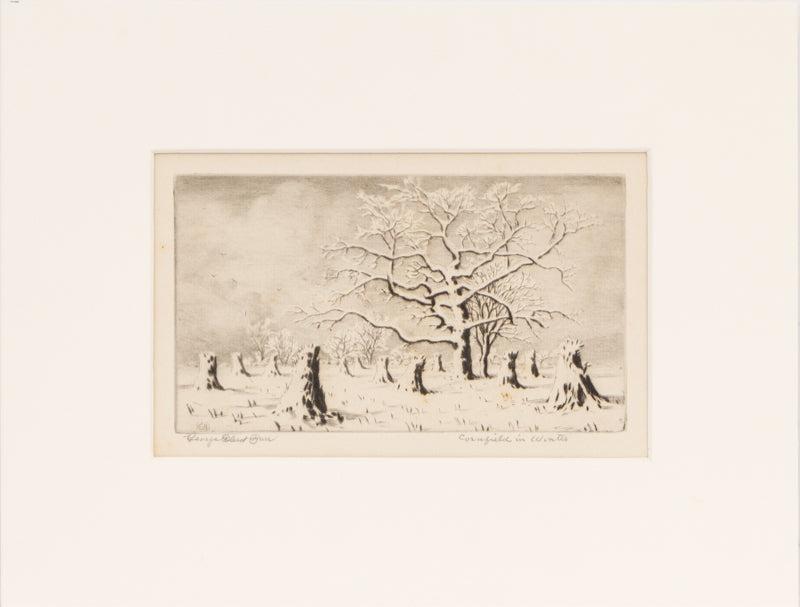 Cornfield in Winter (Snowy Landscape with Cornstalks and Trees), Print