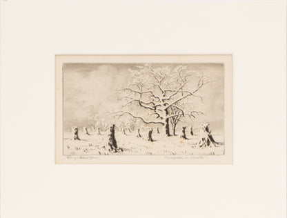 Cornfield in Winter (Snowy Landscape with Cornstalks and Trees), Print