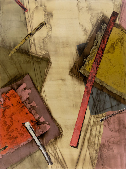 Eugene Bavinger (1919-1997) artwork for sale. Rebound Series #2 (Abstract composition with Rust, Mauve, and Blue polygons on a Beige Field), Painting, 1983, Denver, Colorado, Art Gallery)