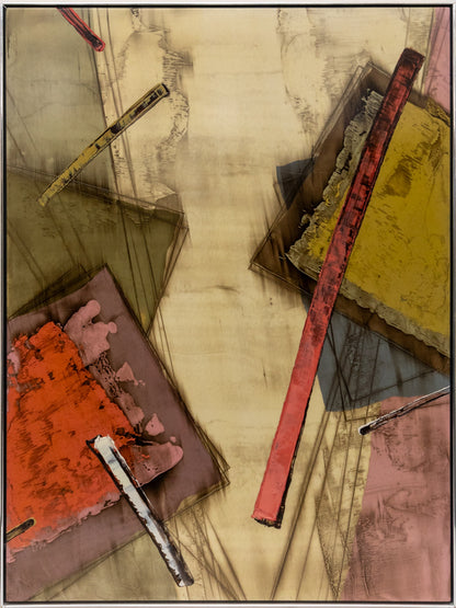 Rebound Series #2 (Abstract composition with Rust, Mauve, and Blue polygons on a Beige Field), Painting, 1983