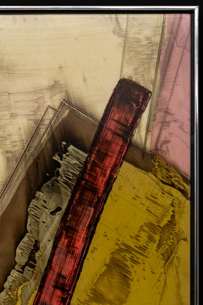 Rebound Series #2 (Abstract composition with Rust, Mauve, and Blue polygons on a Beige Field), Painting, 1983