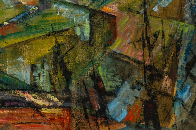 Moonrise Over Colorado Springs (Abstract composition in Green, Blue, Ochre, and Black), Painting, 1952