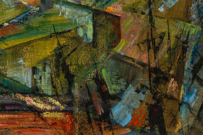 Moonrise Over Colorado Springs (Abstract composition in Green, Blue, Ochre, and Black), Painting, 1952