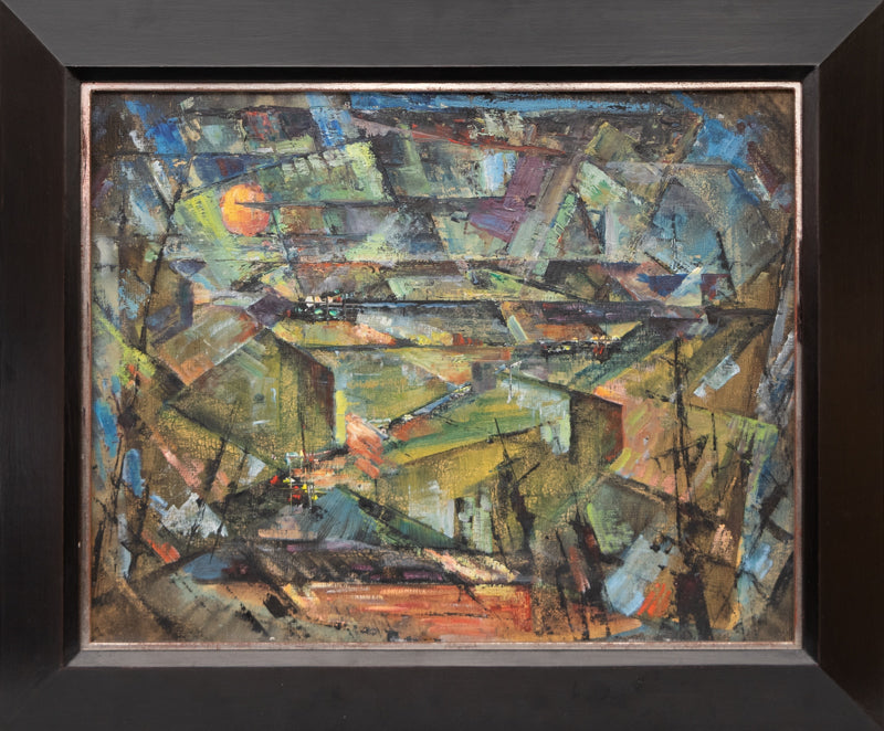 Moonrise Over Colorado Springs (Abstract composition in Green, Blue, Ochre, and Black), Painting, 1952