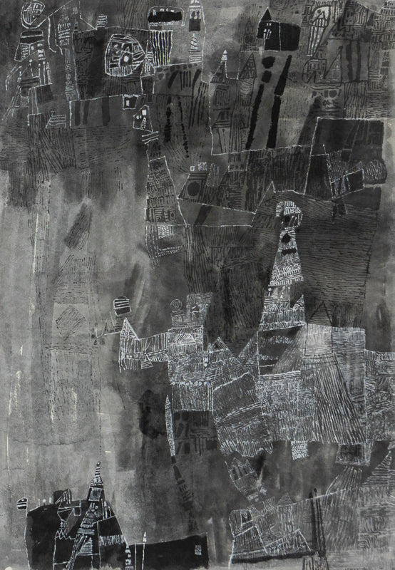 Ynez Johnston (1920-2019) artwork for sale. Untitled (Abstract monochrome composition in Black and White), Painting, 1985, Denver, Colorado, Art Gallery)