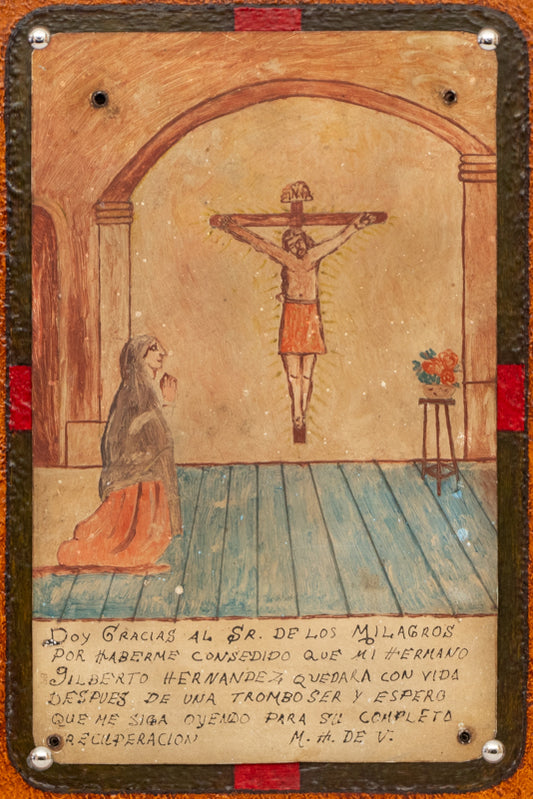 artwork for sale. Ex Voto; Holy Tribute for Saving a Brother, Retablo, circa 1925, Denver, Colorado, Art Gallery)