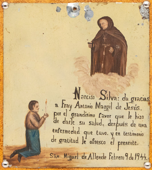 artwork for sale. Ex Voto; Holy Tribute for the Return of Good Health, Retablo, 1944, Denver, Colorado, Art Gallery)
