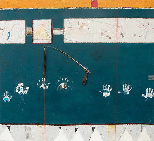 Randy Lee White (1951-) artwork for sale. Untitled (Semi Abstract with Native American Motifs), Painting, circa 1985, Denver, Colorado, Art Gallery)